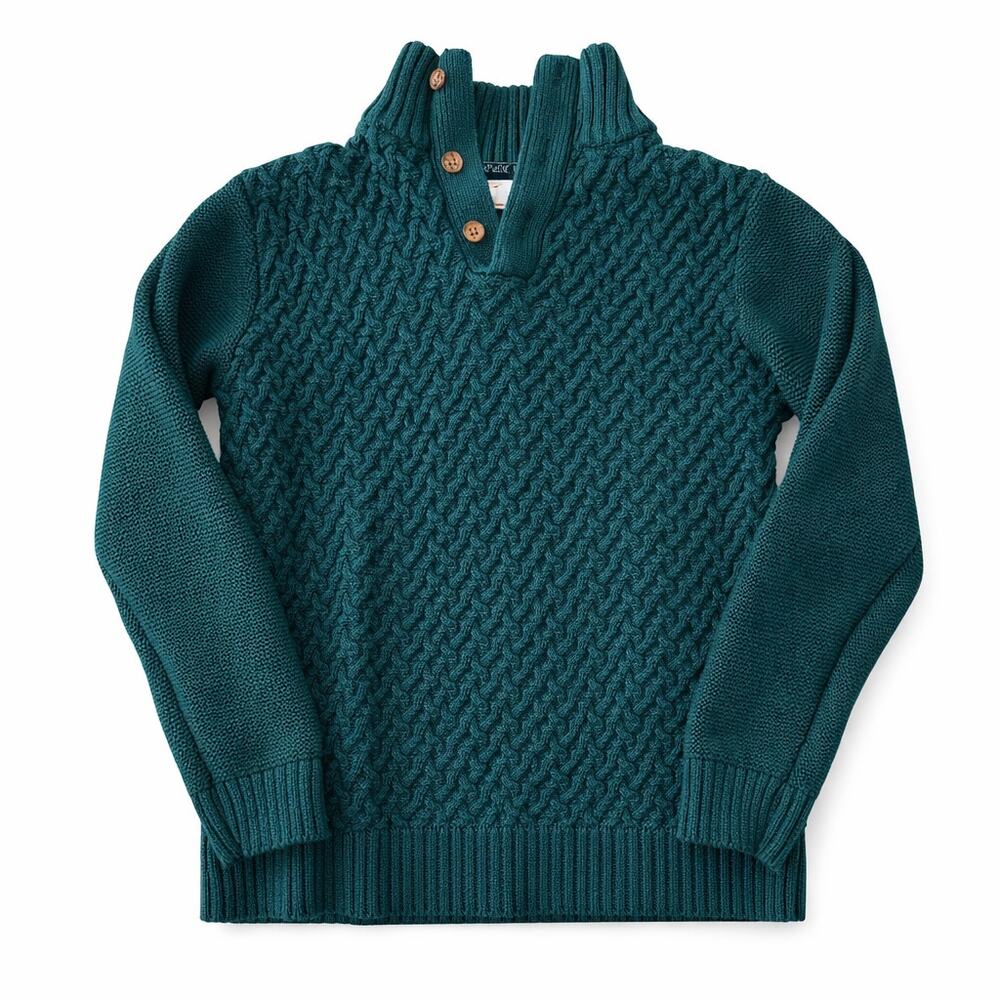 Hope Henry Boys XL Dark Green Cable Knit Sweater Button Neck Preppy Kids